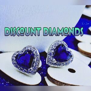 Heart Shaped Blue Sapphire & White Baguette Diamond Earrings 925